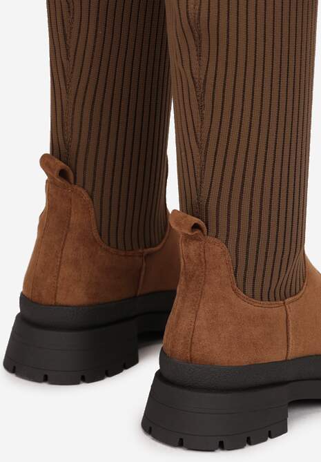 Brązowe Kozaki za Kolano z Elastyczną Cholewką Uruau