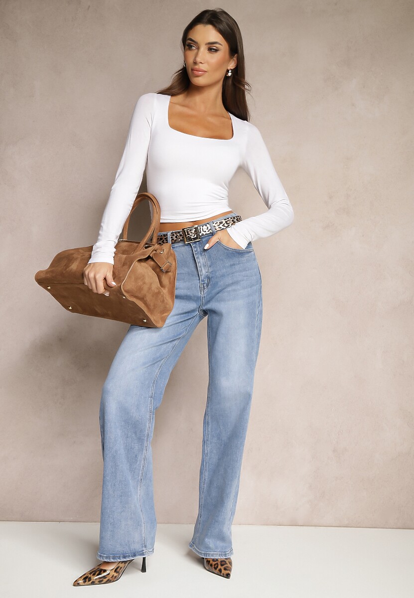 Biała Bluzka z Wiskozą i Kwadratowym Dekoltem Nelamira