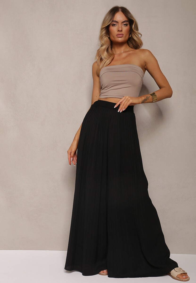 Beżowe Szerokie Spodnie z Plisami High Waist Mirealli