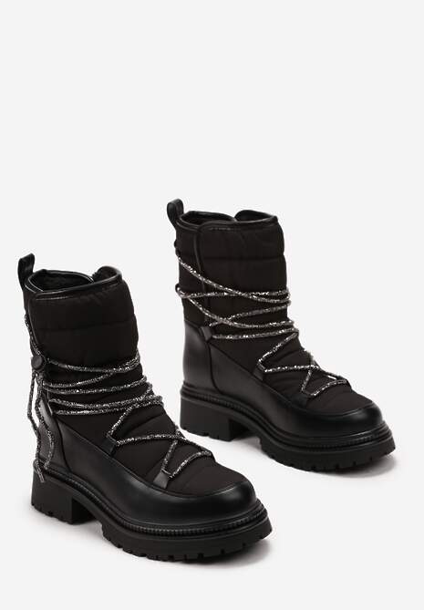 Czarne Śniegowce na Platformie z Wiązaniem w Cyrkonie Brelara