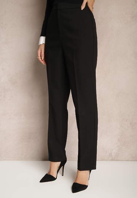 Czarne Garniturowe Spodnie Cygaretki z Wiskozą High Waist Tialys