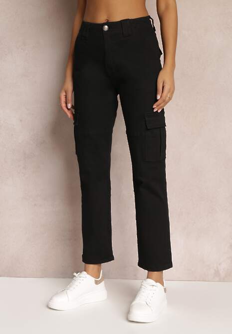 Czarne Spodnie Bojówki z Wysokim Stanem Margeret