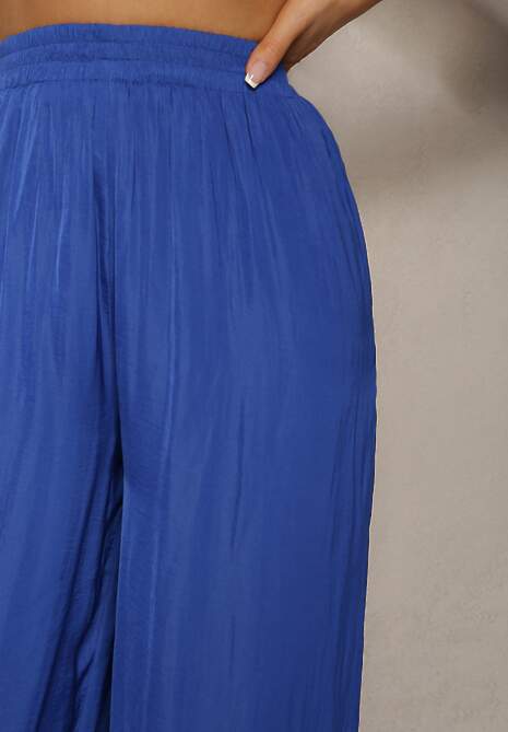 Granatowe Spodnie High Wiast z Wiskozą i Szerokimi Nogawkami Osevia