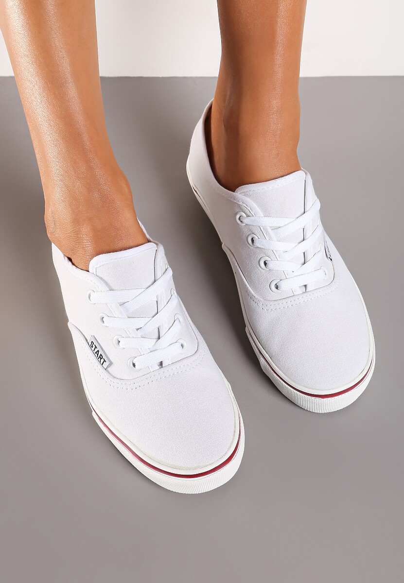 Białe Casualowe Sznurowane Tenisówki na Płaskiej Podeszwie Moanisa
