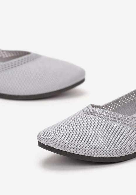 Szare Płaskie Balerinki Plecione z Ozdobnymi Wycięciami Daniya
