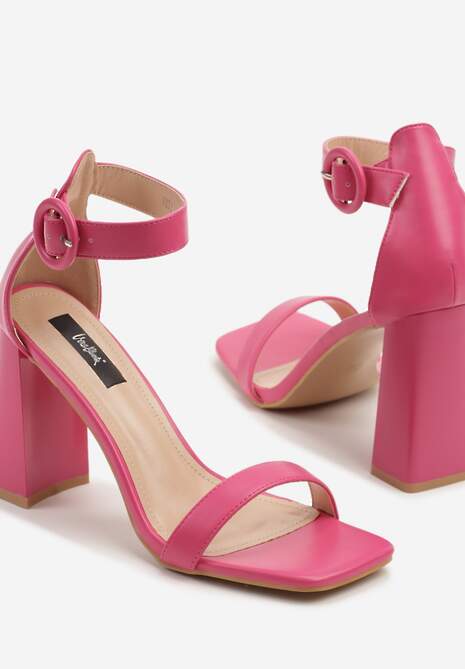 Fuksjowe Sandały na Kwadratowym Słupku z Okrągła Sprzączką i Paskiem wokół Kostki Soralise
