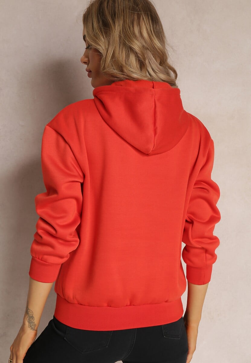 Pomarańczowa Modna Bluza z Nadrukiem i Kapturem Ozdobiona Nadrukiem Arinalu