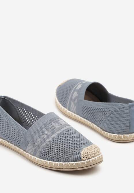 Jasnoniebieskie Espadryle z Napisem Perforowaną Cholewką i Plecionym Noskiem Palamelia