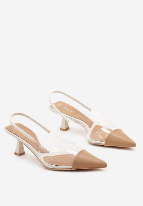 Białe Sandały z Imitacji Skóry na Obcasie Typu Kaczuszka z Przezroczystymi Elementami Gravia