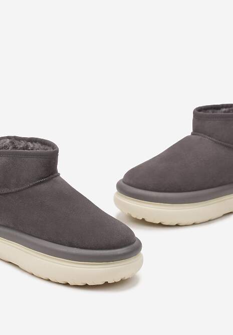 Szare Śniegowce Ultra Mini na Grubej Podeszwie z Futerkiem Asemmia