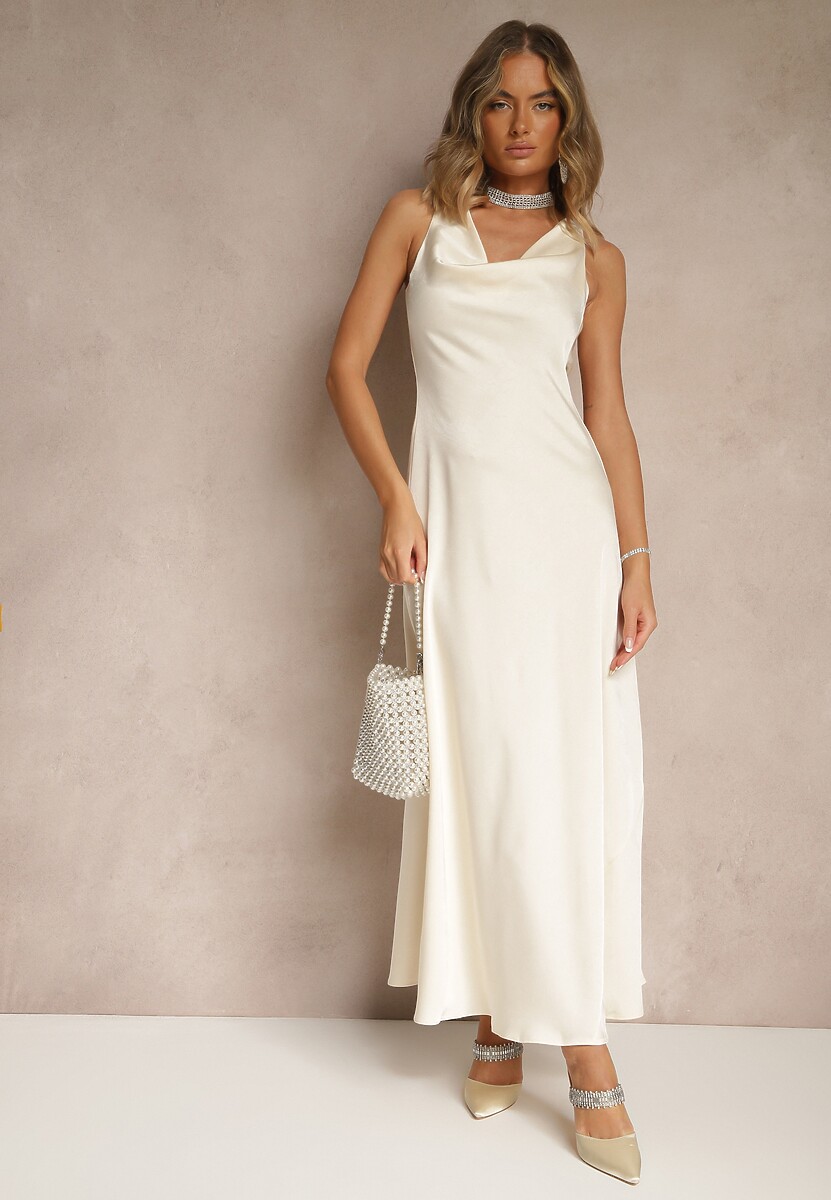 Jasnobeżowa Taliowana Sukienka Vices Wiązana przy Karku Zinvea