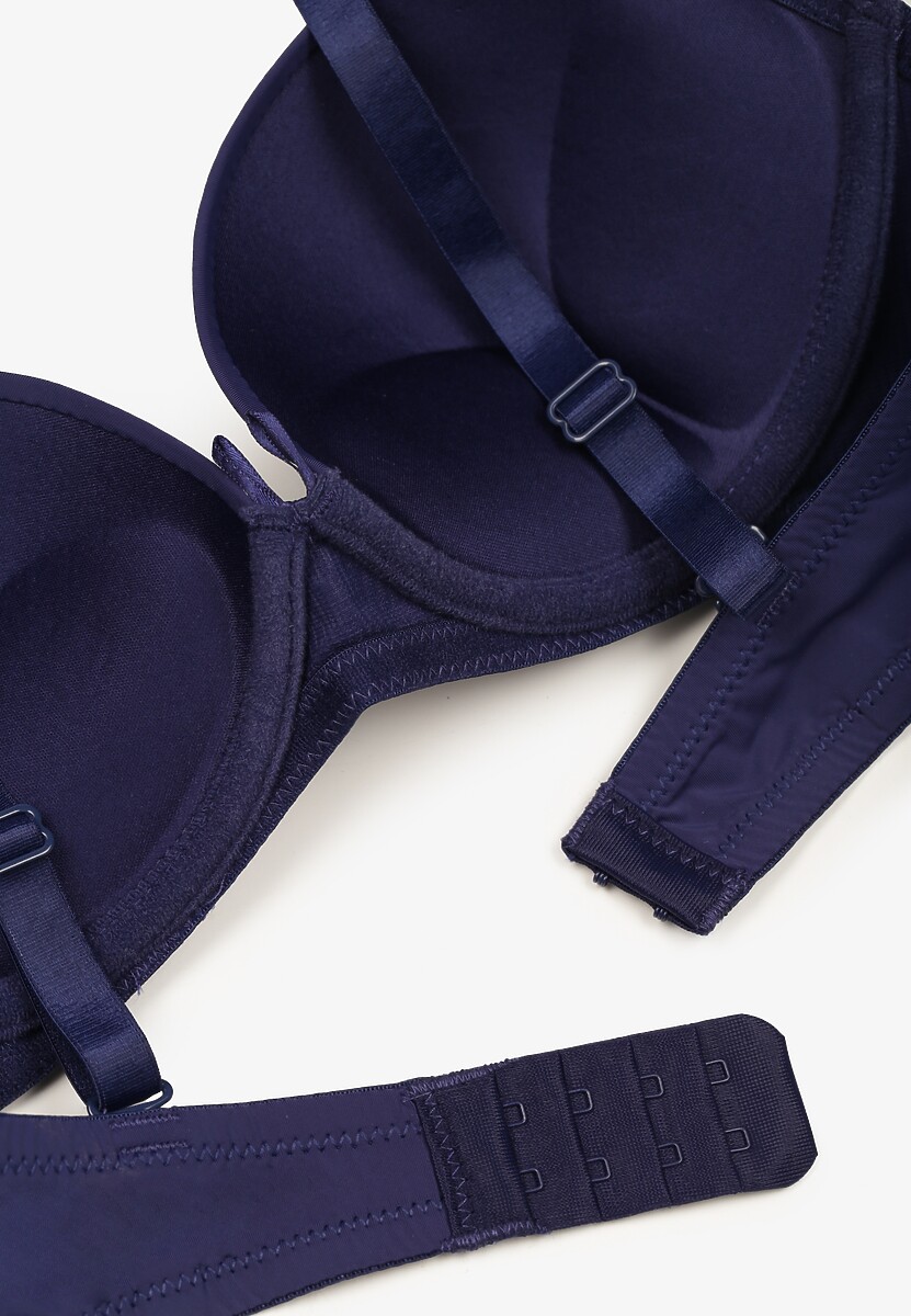 Granatowy Biustonosz z Efektem Push Up Zdobiony Kokardką Idalunea