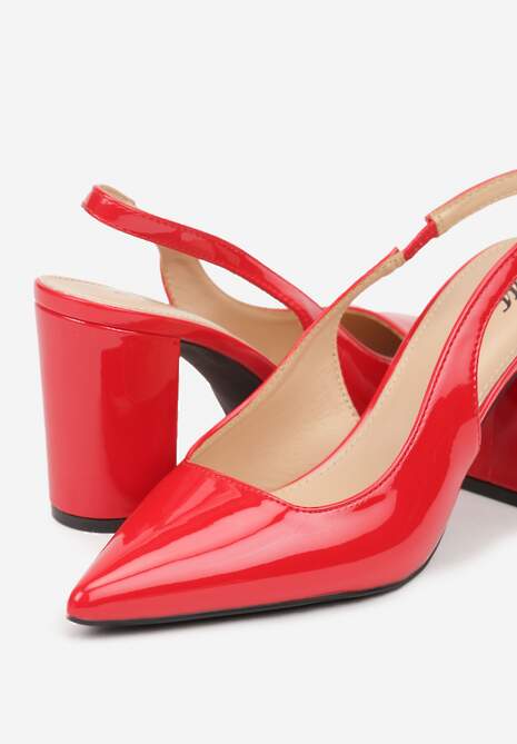 Czerwone Sandały Lakierowane na Słupku Slingback Halasela