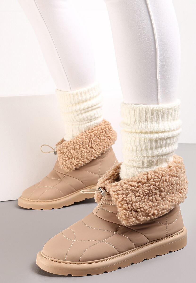 Ciemnobeżowe Śniegowce ze Ściągaczem i Ozdobnym Barankiem Tytusore