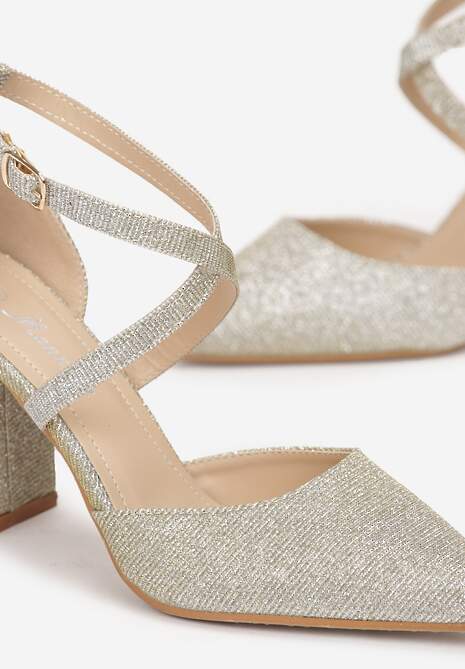 Złote Czółenka z Brokatem na Słupku Etisa