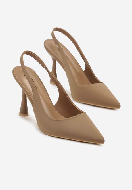 Ciemnobeżowe Sandały ze Szpiczastym Noskiem Jolaia