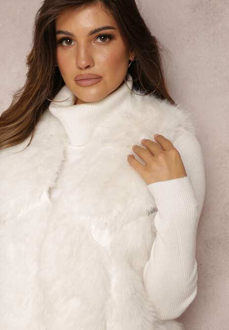 Biała Futrzana Kamizelka z Wstawkami z Ekoskóry Lewja