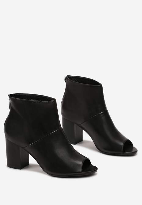 Czarne Botki za Kostkę na Słupku z Otwartym Noskiem Leocadie