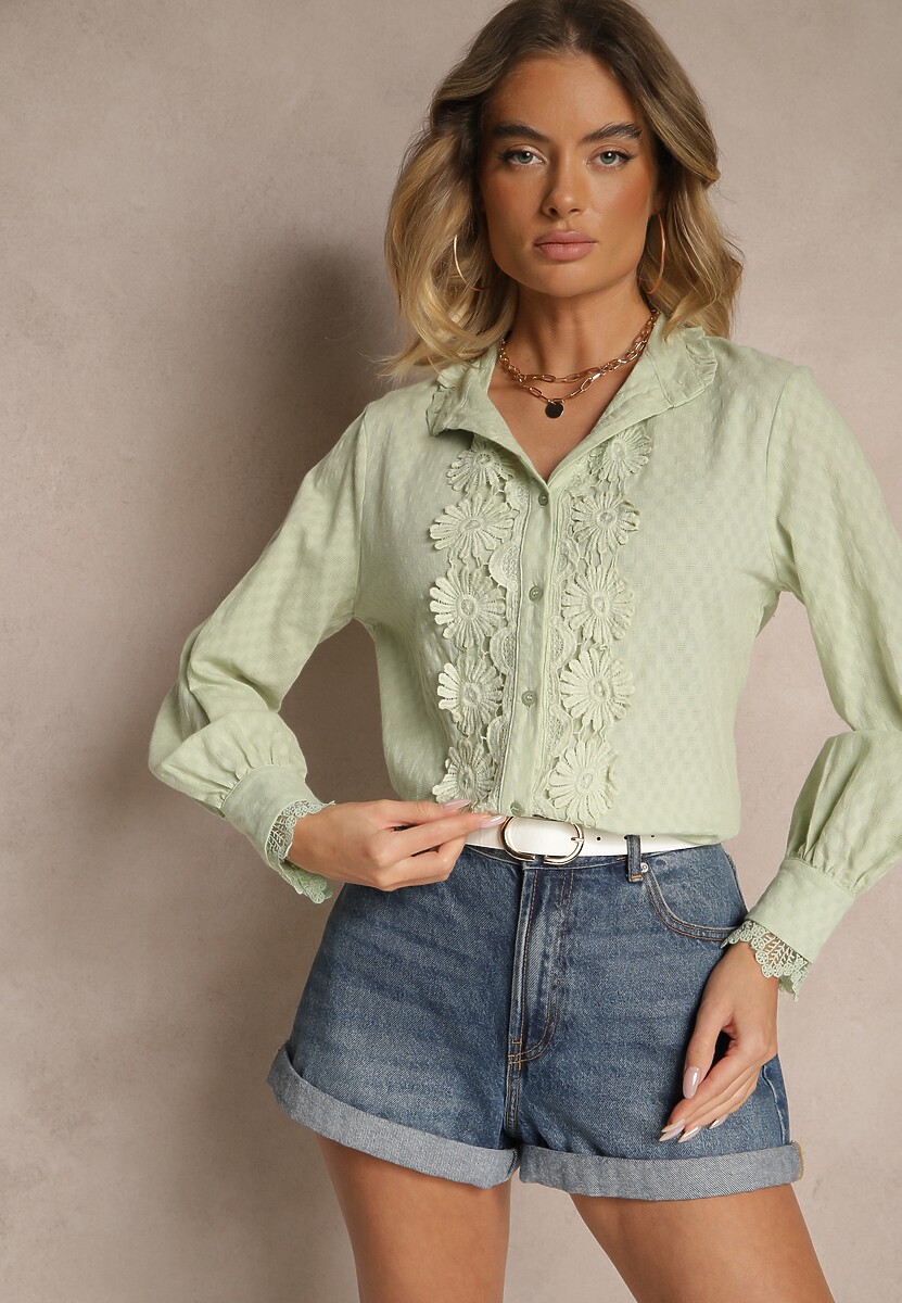 Biała Koszula z Koronką i Kołnierzem Ranamas