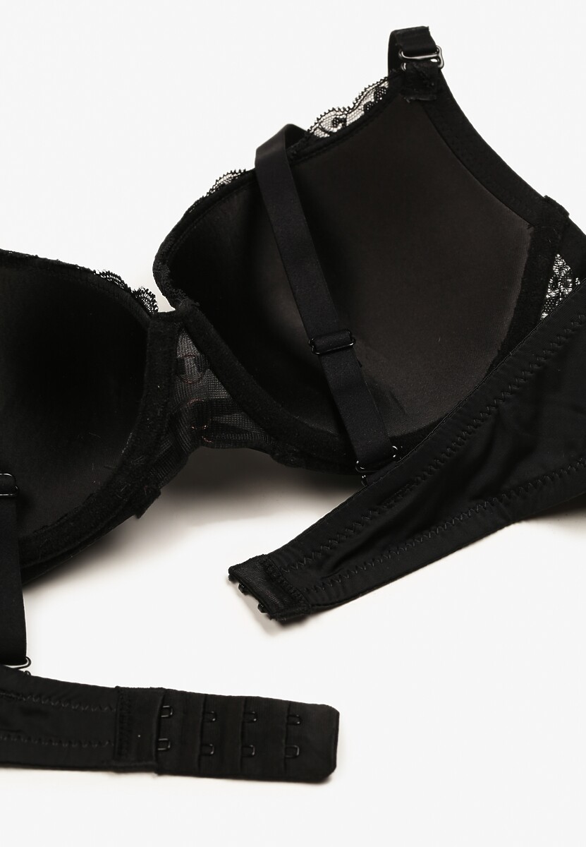 Czarny Elegancki Biustonosz Miseczka C z Koronką i Zapięciem na Haftki Mairiel