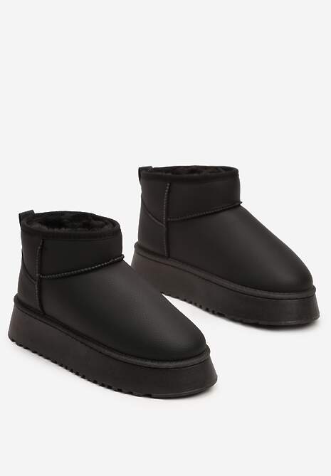 Czarne Wsuwane Śniegowce Casualowe na Grubej Podeszwie Tinaretia