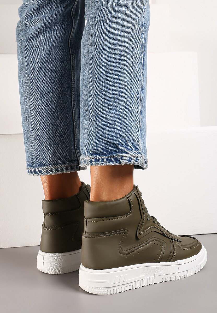 Zielone Sneakersy Sznurowane za Kostkę na Płaskiej Podeszwie Gitaria