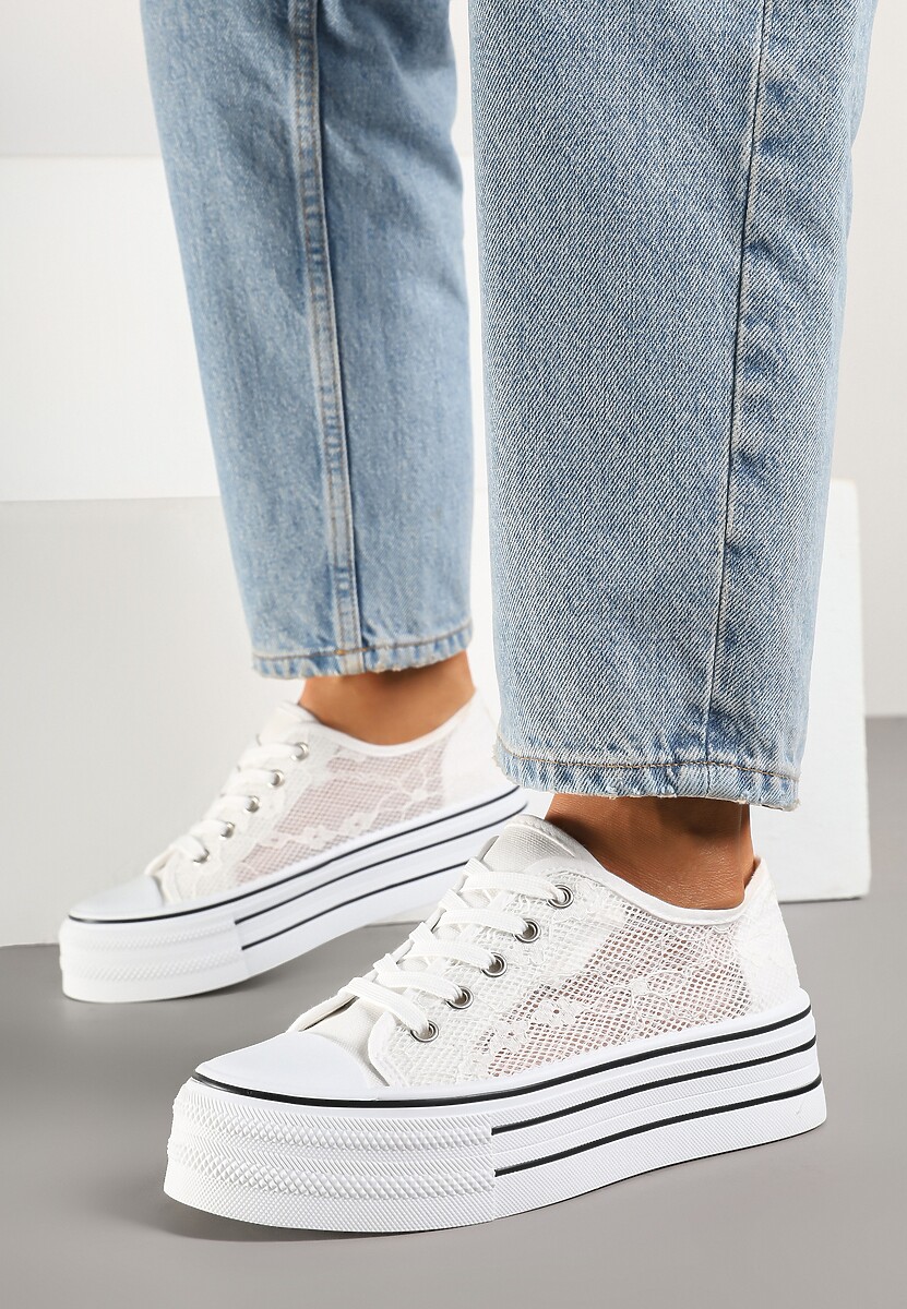 Białe Koronkowe Trampki Vices na Podwójnej Podeszwie Telosira