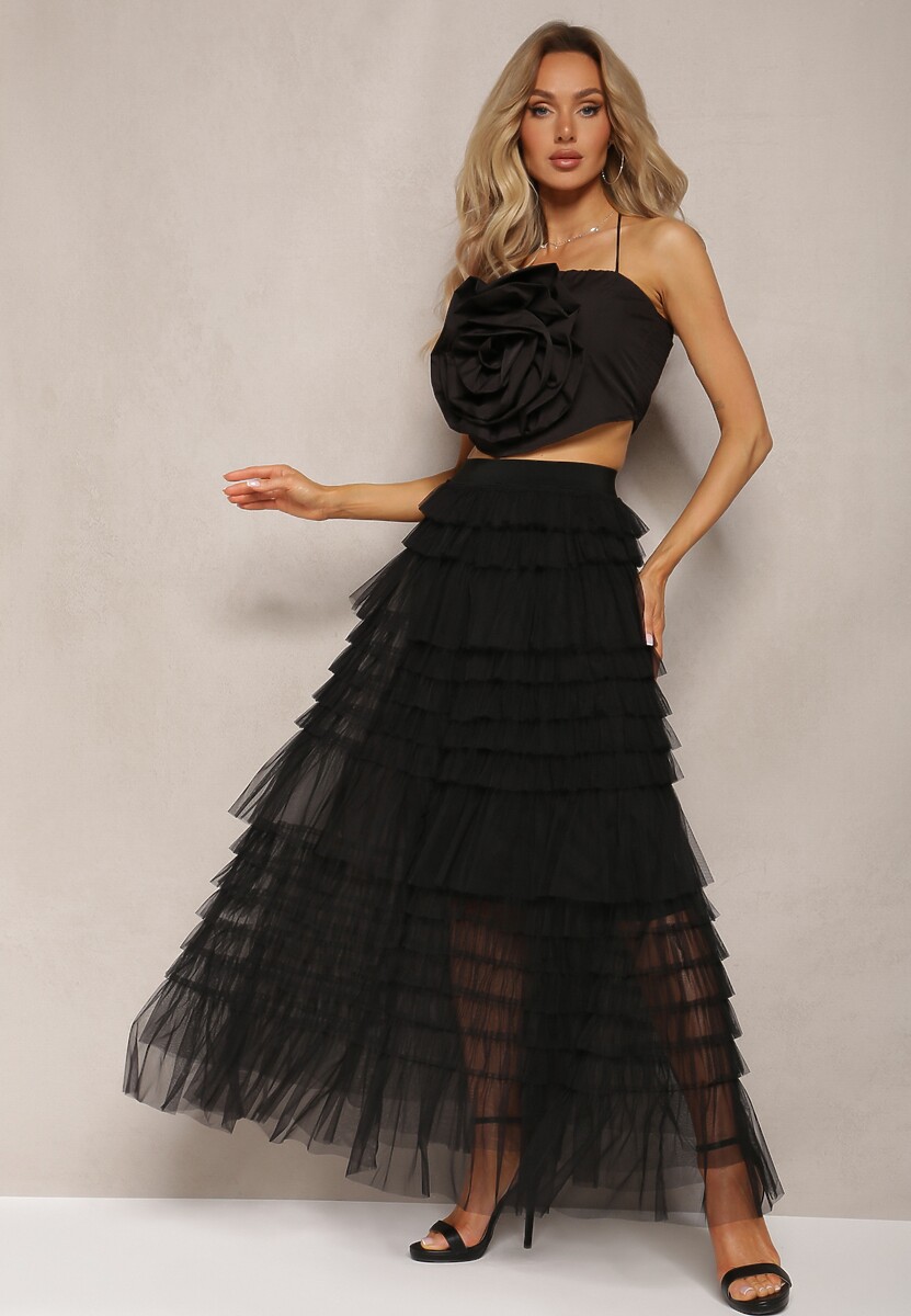 Beżowa Spódnica z Falbankami Rozkloszowana Maxi z Bawełny Alare