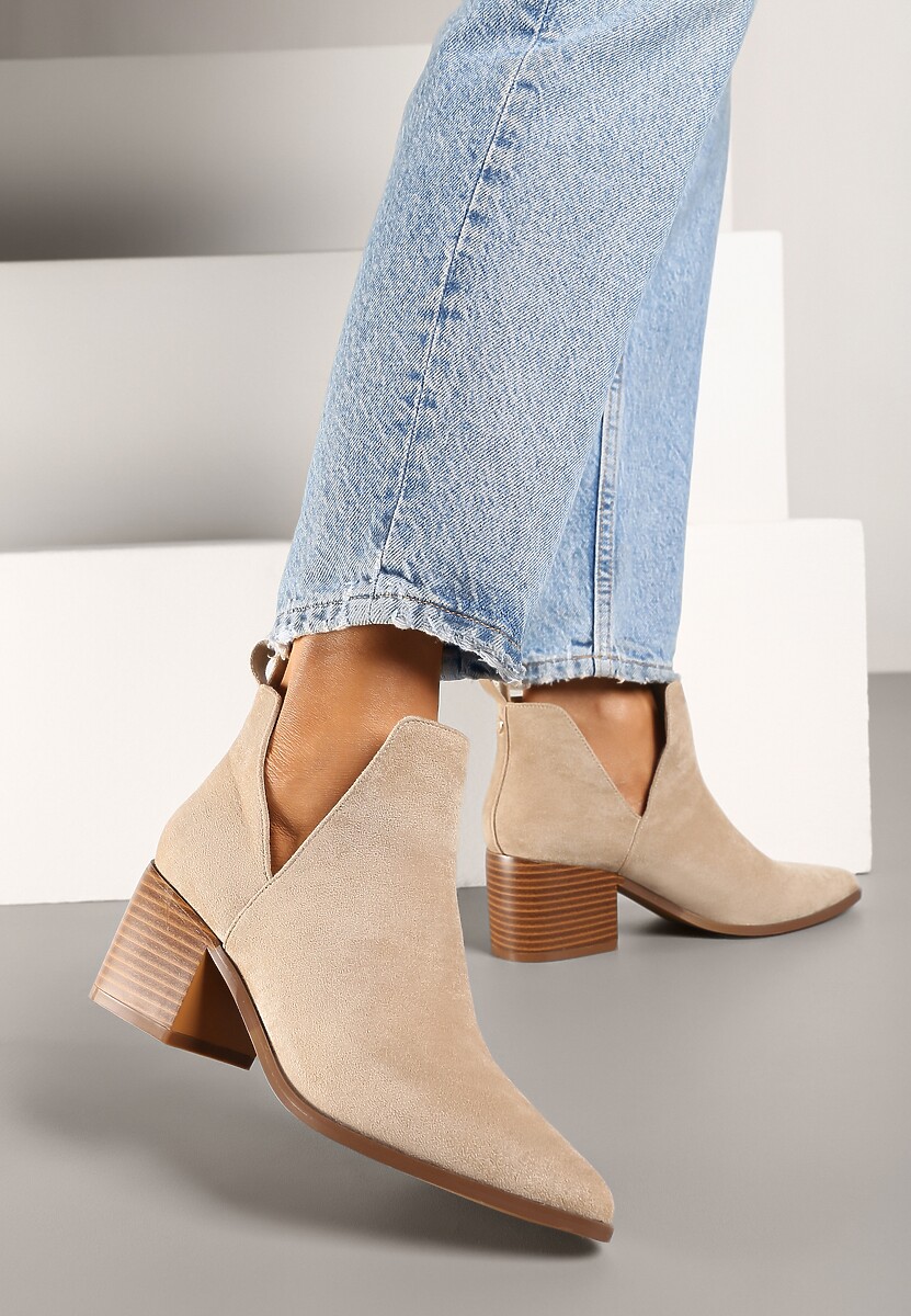 Czarne Botki na Słupku Vices Ozdobione Wycięciem Annavin