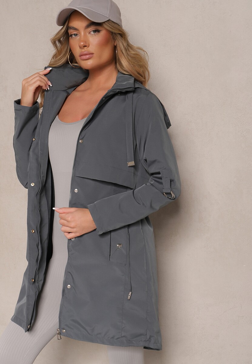Szara Kurtka Parka z Kapturem i Regulowanymi Troczkami Isalene