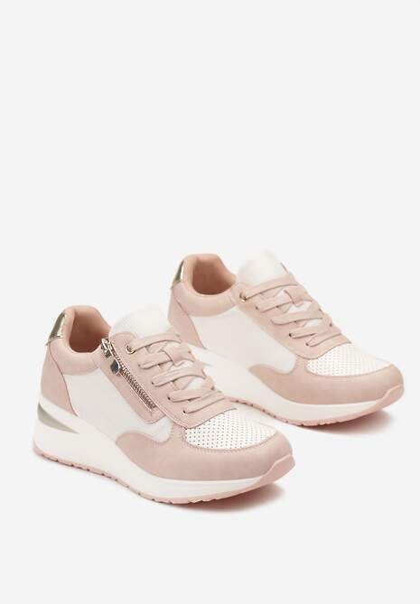 Różowe Sneakersy na Koturnie Ozdobione Krótkim Suwakiem Yurgia