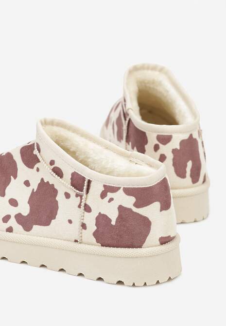 Brązowe w krowie łaty Niskie Śniegowce o Wsuwanym Fasonie Alodra