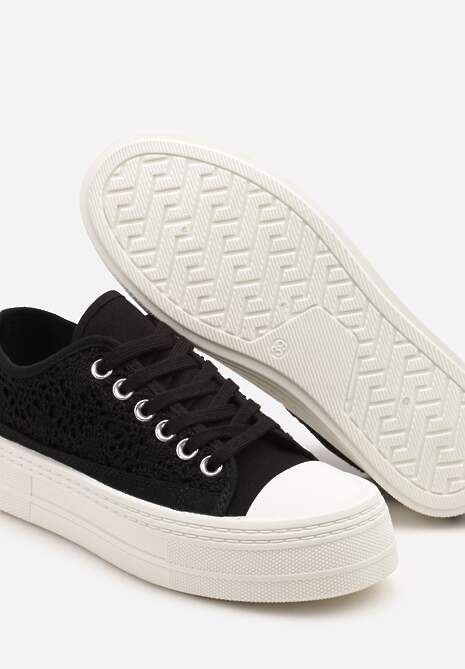 Czarne Trampki na Platformie Ozdobione Plecionką Ronliera