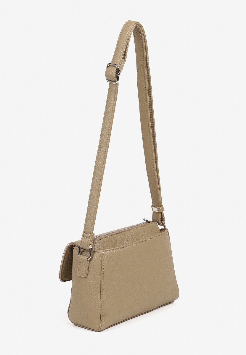 Ciemnobeżowa Torebka Ozdobiona Napisem i Klapą Davisse