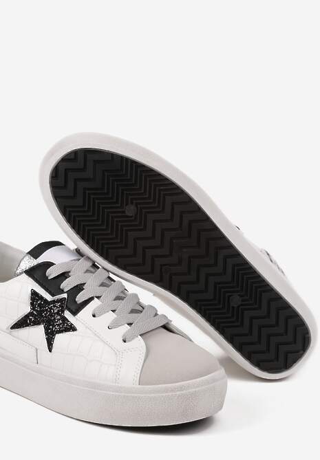 Biało-Szare Sneakersy na Niskiej Platformie z Brokatowymi Zdobieniami Felaven