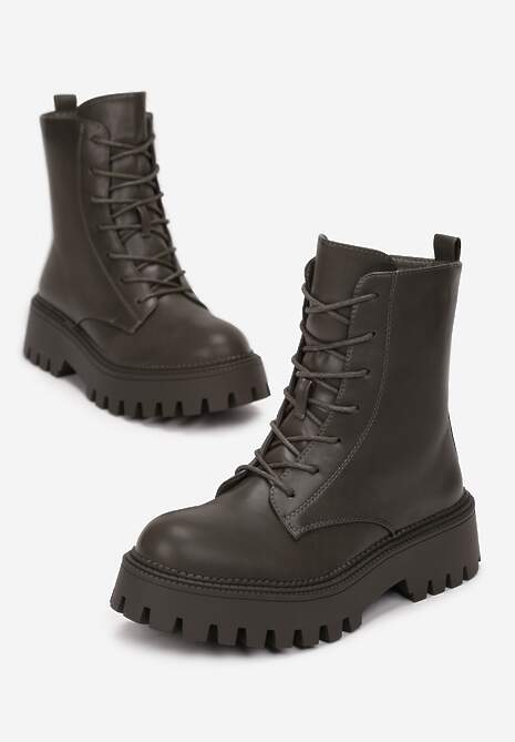 Zielone Botki Workery Sznurowane Gwanwa