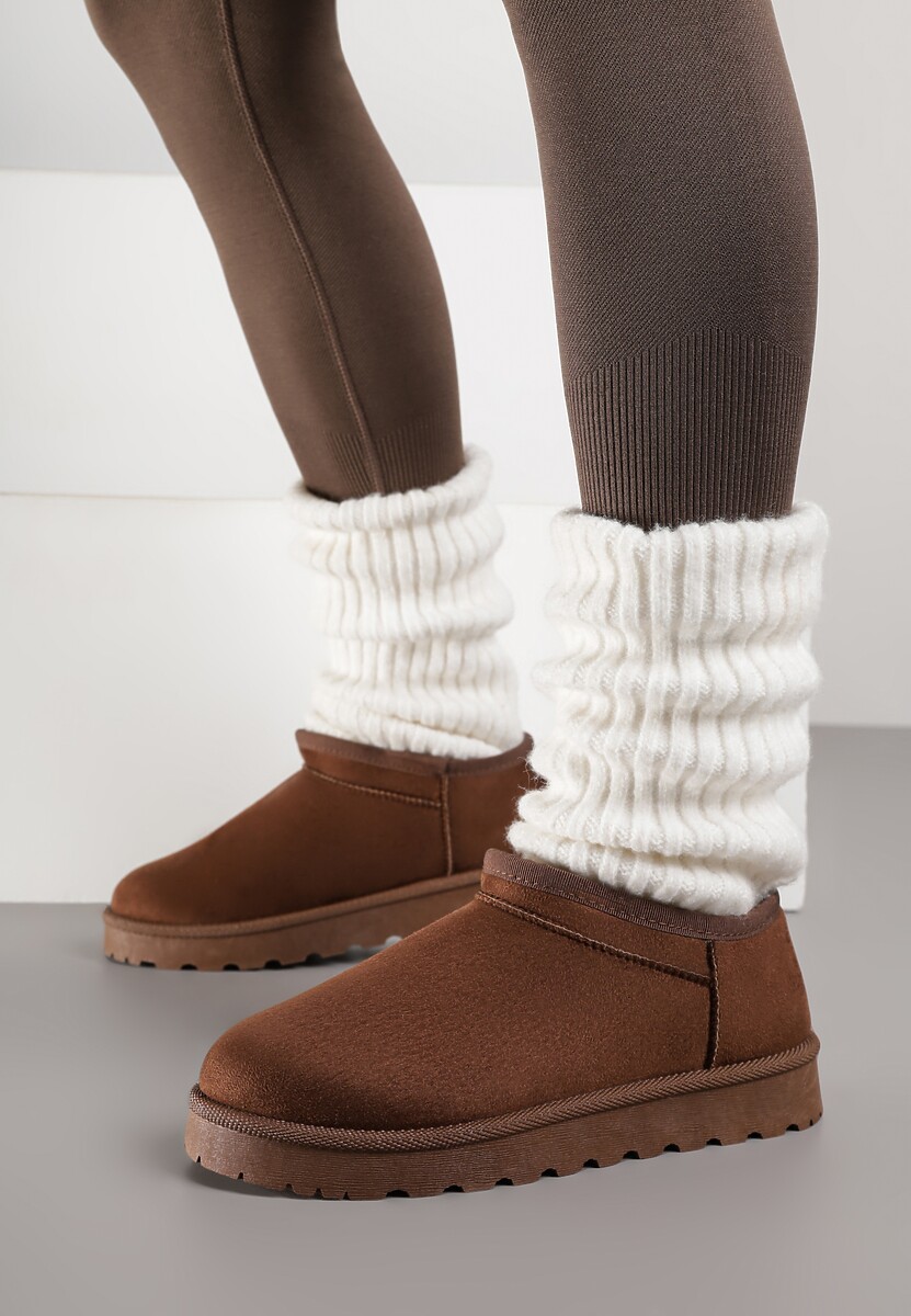 Brązowe Niskie Śniegowce o Wsuwanym Fasonie Alodra