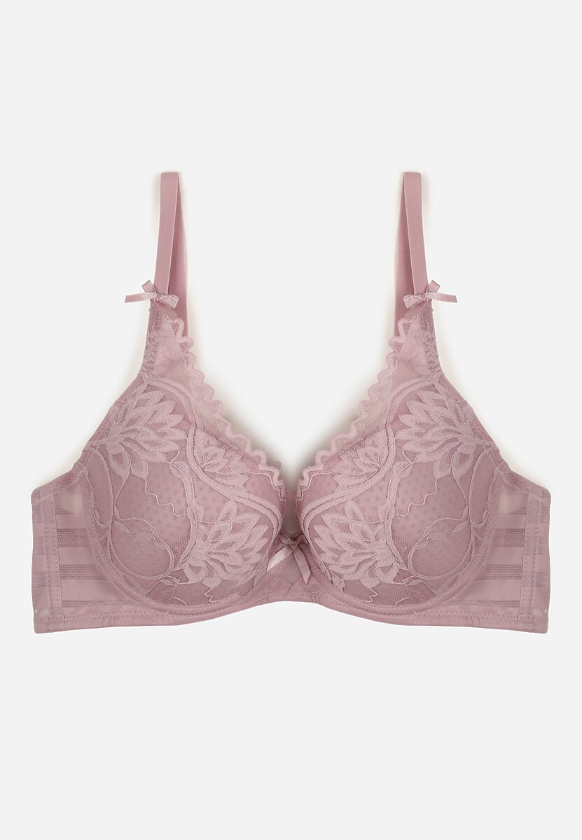 Fioletowy Biustonosz Zdobiony Koronką i Kokardami Morgavia