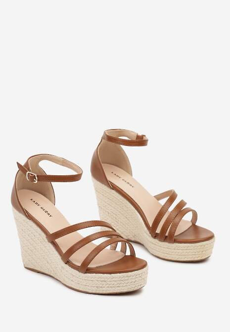 Brązowe Sandały na Grubej Podeszwie i Koturnie z Plecionki Tinasihe