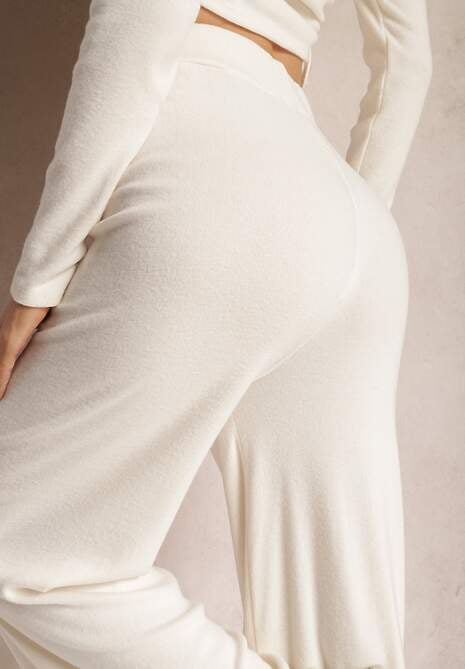 Jasnobeżowe Spodnie o Fasonie Culotte z Gumką w Talii Chakra