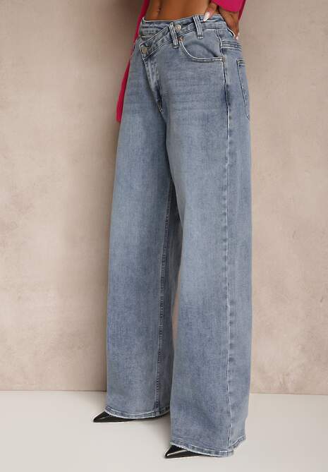 Niebieskie Jeansy Regular Waist z Szeroką Nogawką Tenophea
