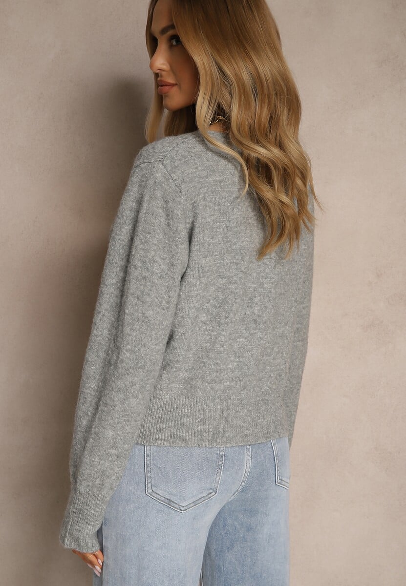 Szary Rozpinany Kardigan z Wełną Kornelira