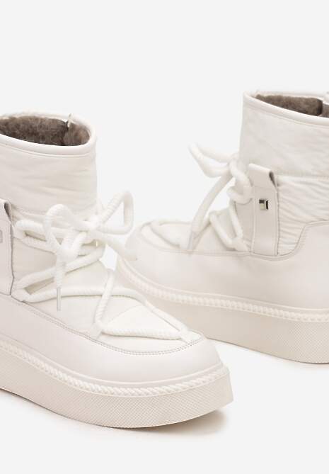 Białe Śniegowce na Platformie ze Sznurowaniem Tirilissa