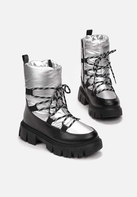 Srebrne Śniegowce Pikowane Metaliczne Essa