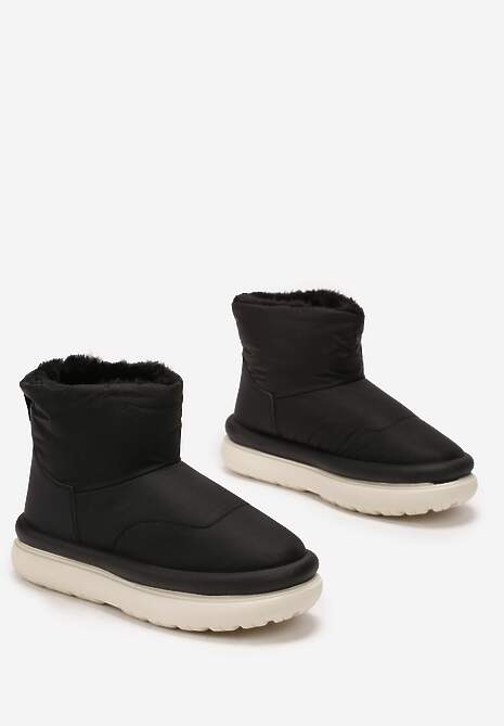 Czarne Połyskujące Śniegowce na Płaskiej Podeszwie Ocieplone Futerkiem Brivida