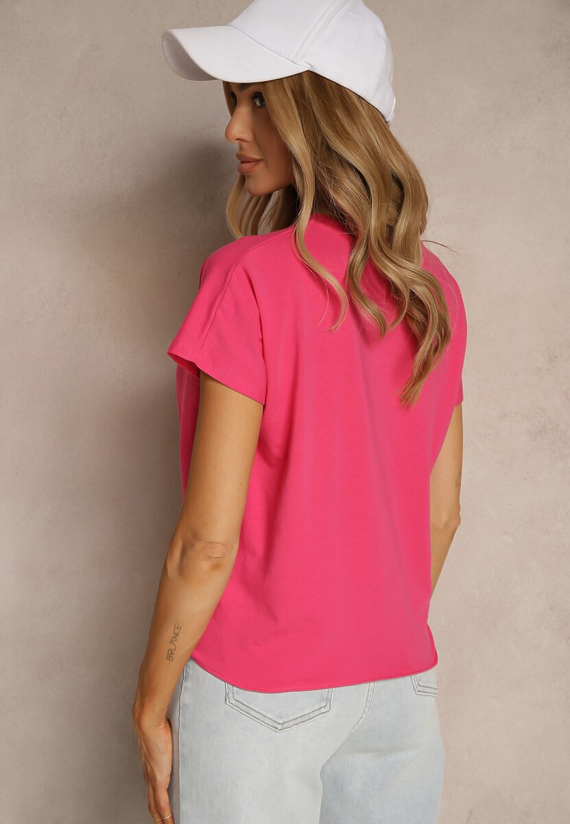 Różowy Bawełniany T-shirt Wiązany u Dołu Sunalina