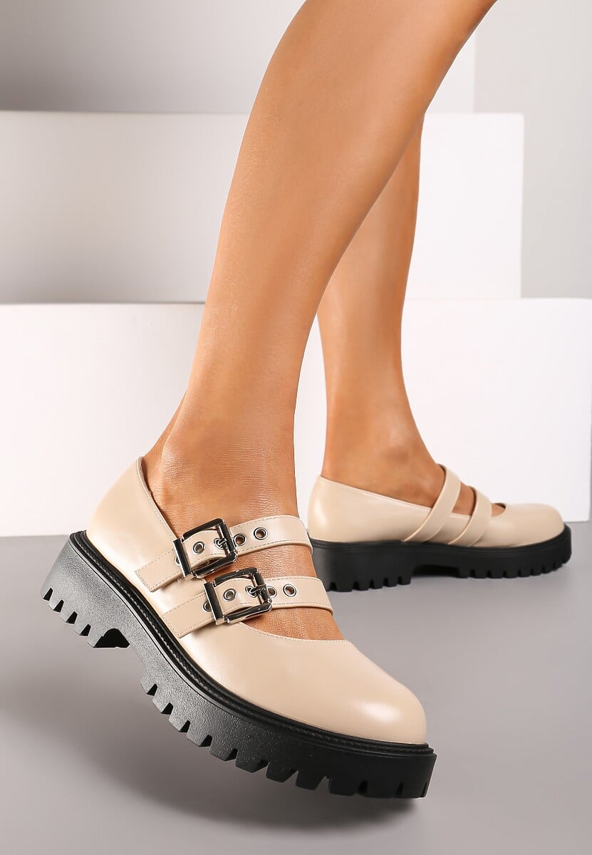 Bordowe Półbuty Typu Loafersy w Stylu Grugne'owym na Masywnej Podeszwie Iriliati