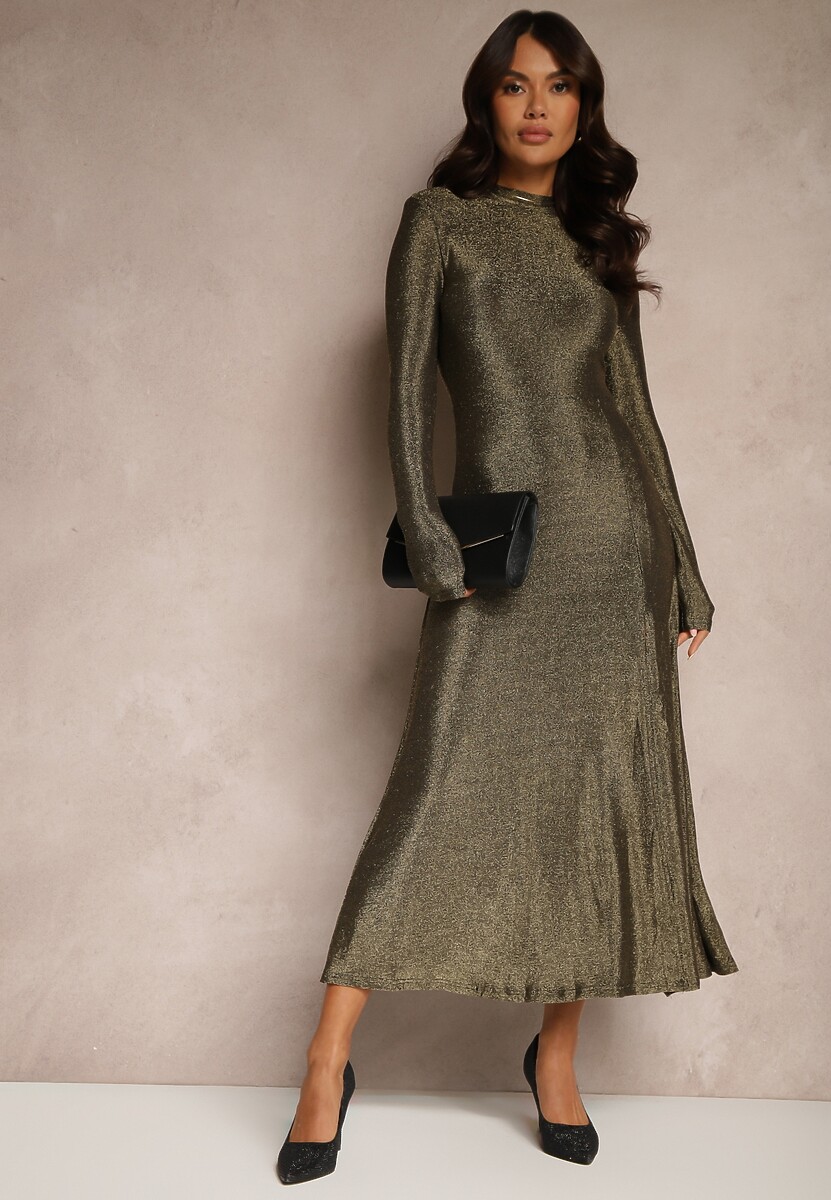 Bordowa Elegancka Sukienka z Wiskozą i Brokatem Werista