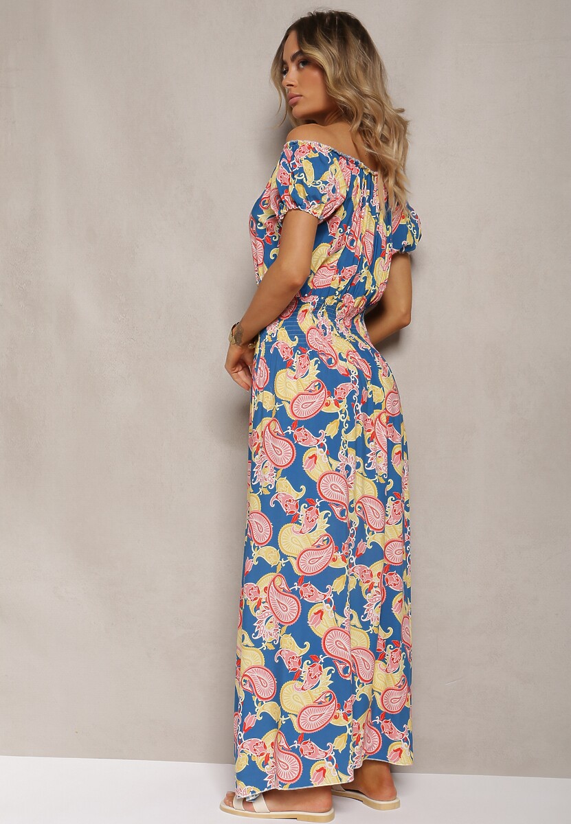 Niebiesko-Różowa Sukienka z Bawełny z Gumką w Talii Baletta