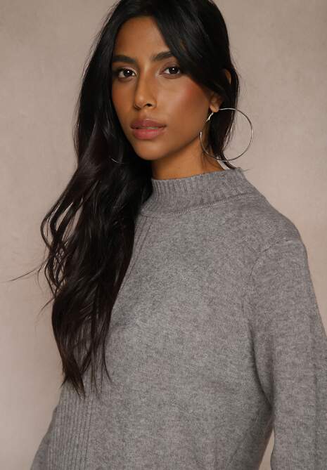 Jasnoszara Pudełkowa Sukienka z Wiskozą Modalem i Guzikami Jesalttia